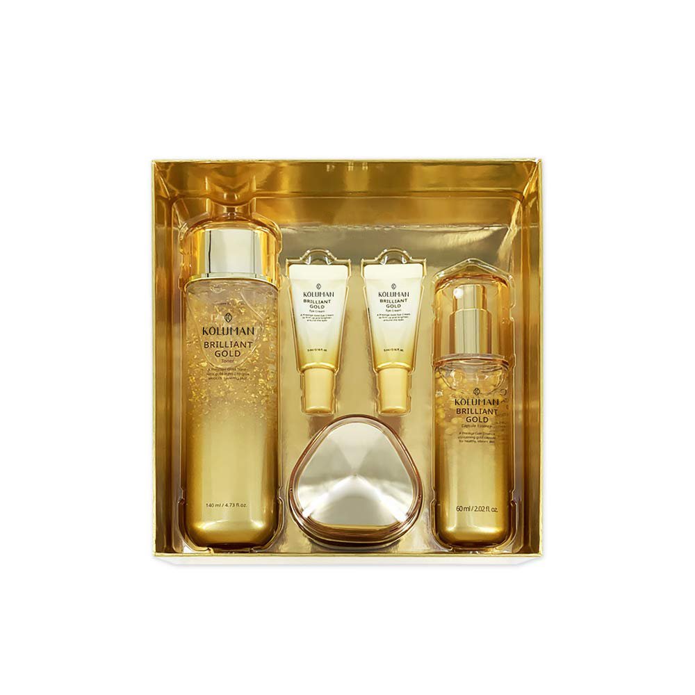 New 24K Gold Facial Skincare Set 5-in-1 Anti-Aging Organic Serum Moisturizing Whitening Ceramide Brightening Exclusive Gift