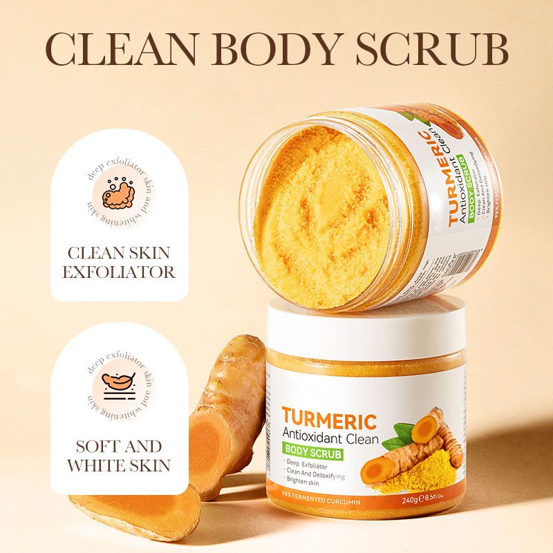 Private Label Wholesale Custom Logo 250G Exfoliating Whitening Natural Organic Smoothing Turmeric Body Scrub