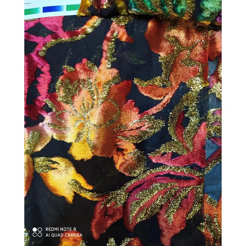 High Quality Colorful Floral, Korean Velvet Wedding Lurex Woven Jacquard Nylon Fabric for Clothing Dirac Somali/