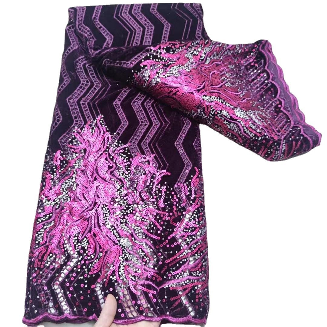 Wholesale Elastic Iridescent Extra Large Geometric Glitter Sequin Beaded Embroidery Velvet Net Lace Fabric for Evening Dress/