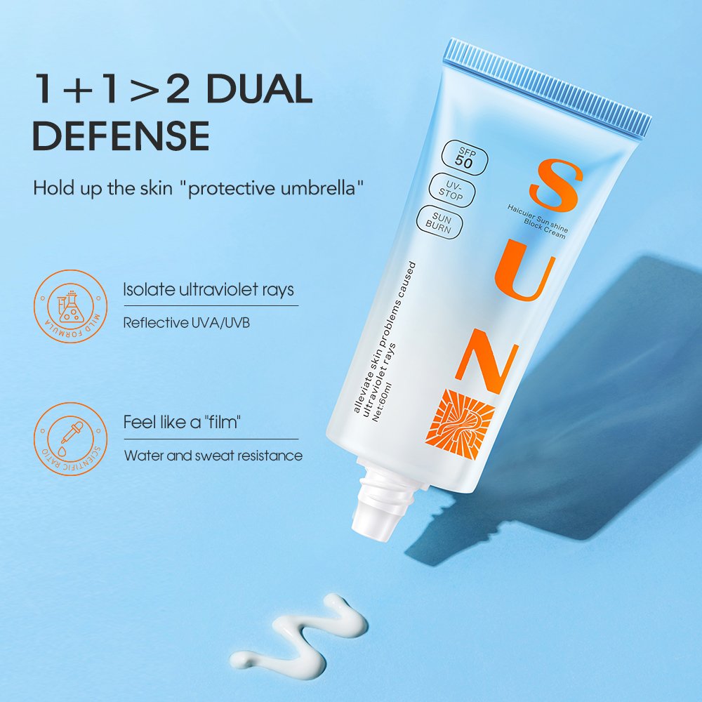 Best selling Organic UV protection cosmetic sun cream Private Label sunblock SPF50+ sunscreen tanning for skin care products