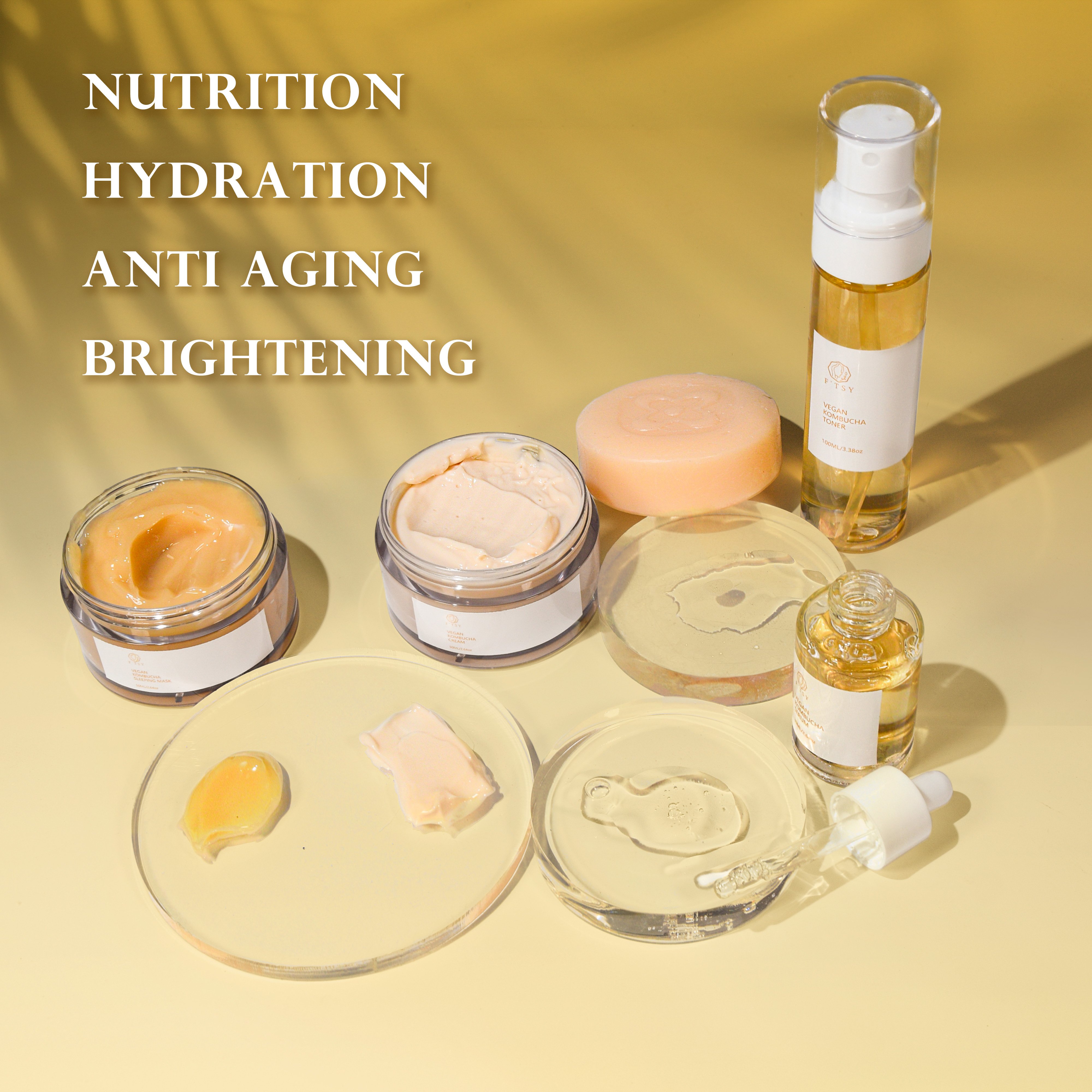 Private Label Organic Kombucha Smoothing Hydrating Moisturizer Skin Care Set (new)