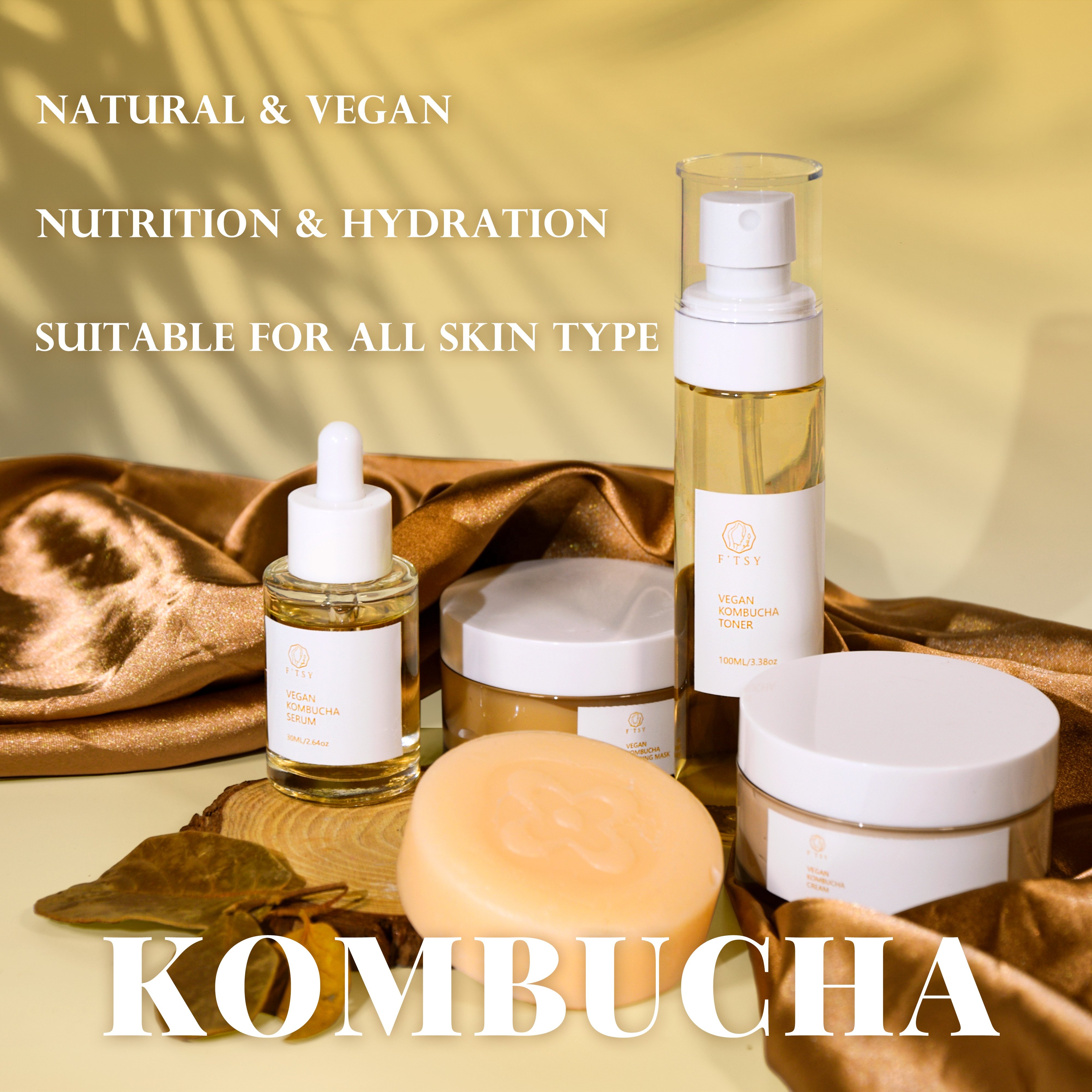Private Label Organic Kombucha Smoothing Hydrating Moisturizer Skin Care Set (new)