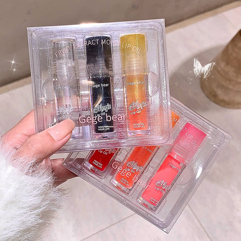 Gegebear Wholesale Lip Gloss Set Boxes Clear And Tender Moisturizing Water Gloss Mirror Glaze Overlay Shiny Lip Oil Set