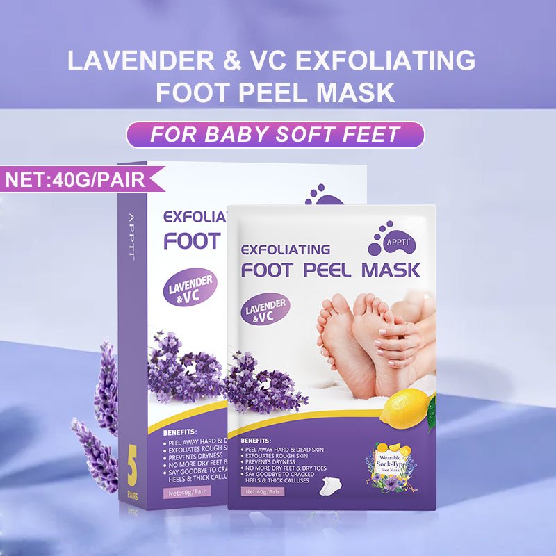 Wholesale OEM APPTI Lavender Exfoliating Foot Peel Mask Removal Calluses Crack Heel Sock For Pedicure Feet Spa