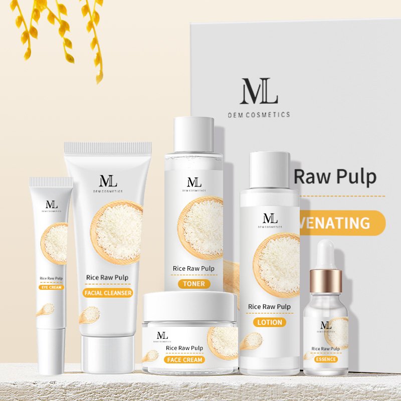 Private label MLXL customize cosmetic Rice Raw pulp skincare set moisturizing Whitening Brightening natural organic skincare set
