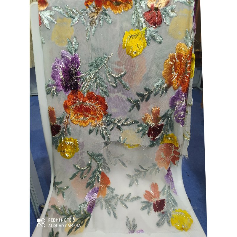 Customized Wedding Floral Pattern, Fashion Painting Style Nylon Dirac Somali Woven Metallic Jacquard Fabric for Dresses/