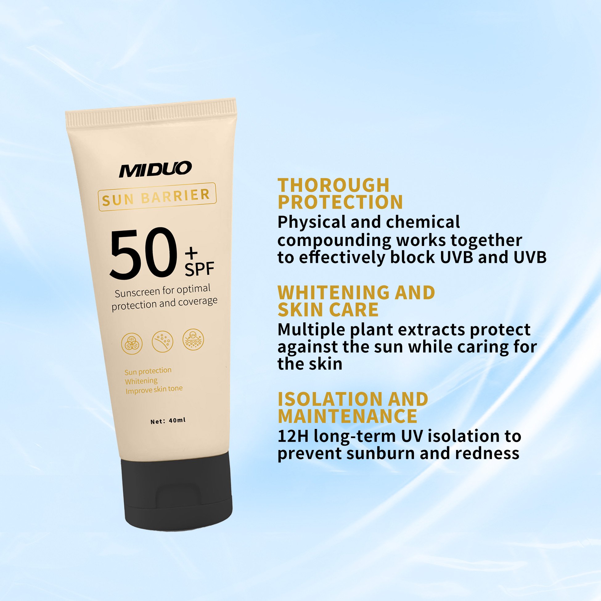 MIDUO OEM Factory 40ML Against UVA Skin Regimen Facial Daily Aging Sport Sunscreen Stick Safe SPF Sunscreen For Women Face