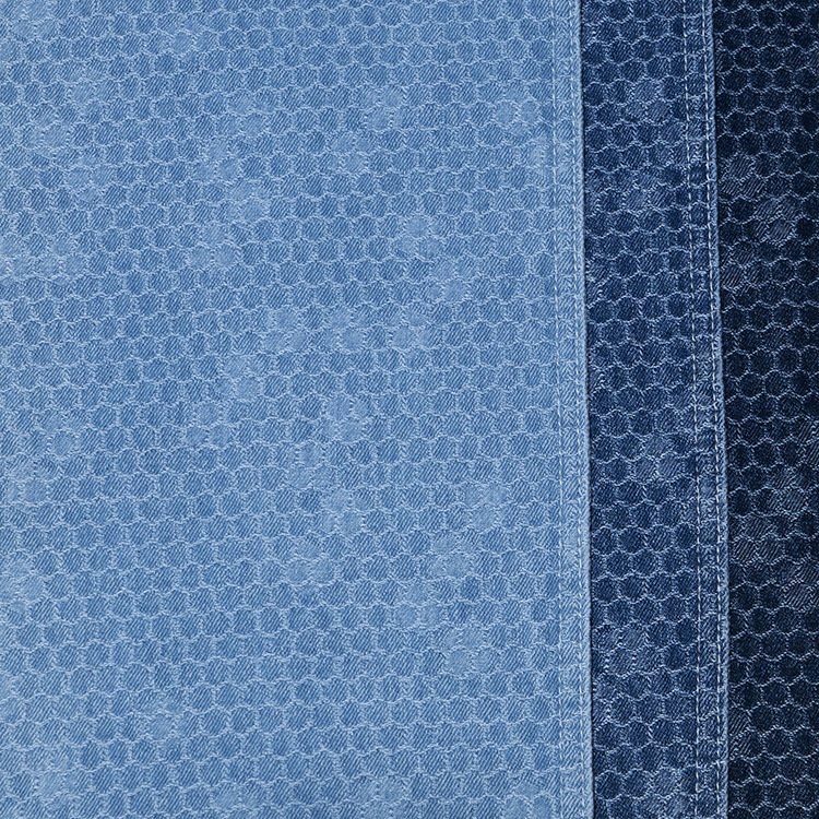 Stock Lot light weight, Dark Indigo Mercerizing Jacquard Dobby Washed Ring Spun Cotton Polyester Denim Jeans Fabric for shirt/