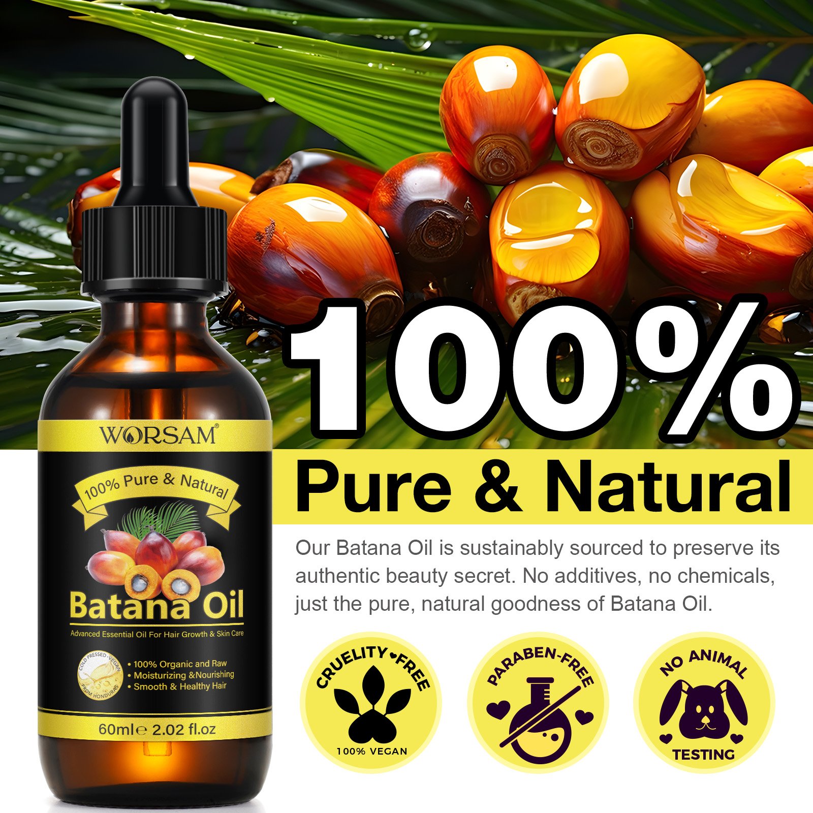 WORSAM Organic Cold Pressed Hair Growth Oil Butter Moisturizing Smoothing Unrefined Raw Batana Oil Set for Men and Women
