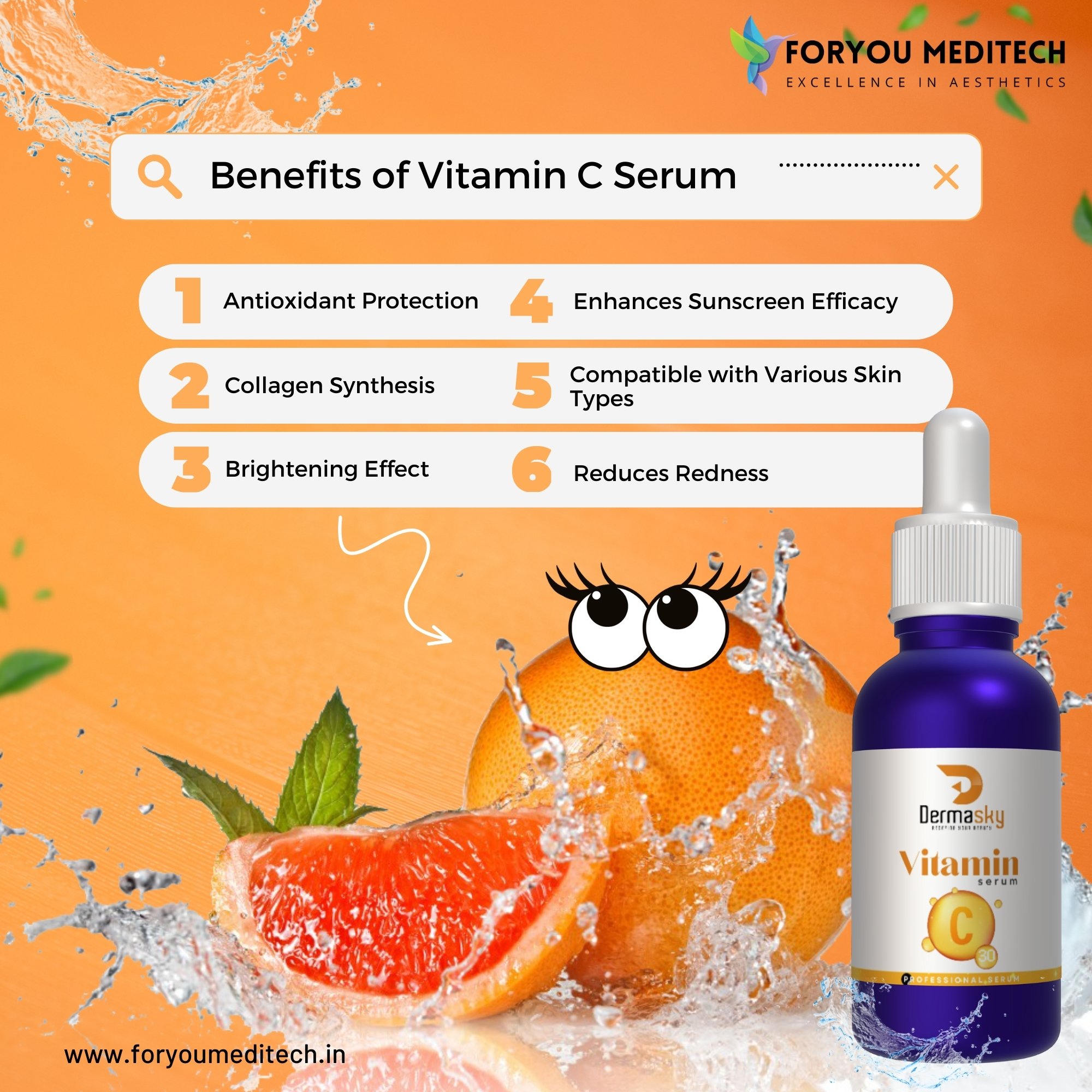 Hot Sale Skin Care Serum Hyaluronic Acid Vitamin E OEM Organic Anti Aging Brightening Wrinkle Face Vitamin C Serum Dermasky