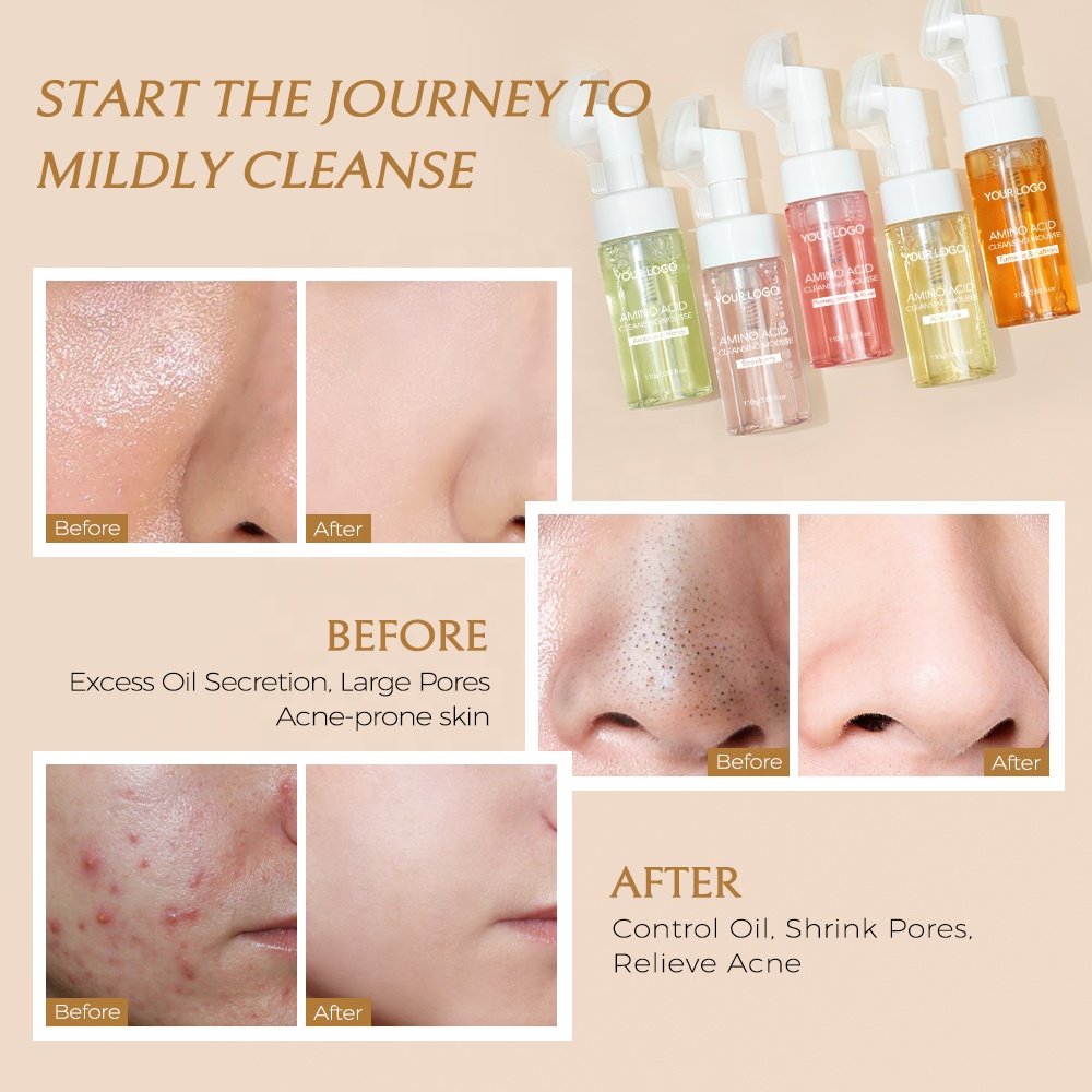 Custom Facial Hydrating Blackhead Pore Cleanser Mousse Turmeric Saffron Foam Face Wash with Brush
