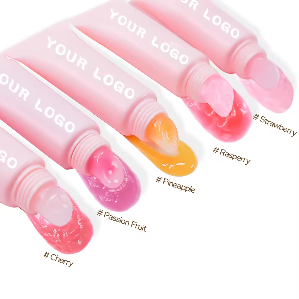 Wholesale custom vegan cosmetic plastic pink tube lip butter balm tinted natural vitamin c fruit flavor lip balm
