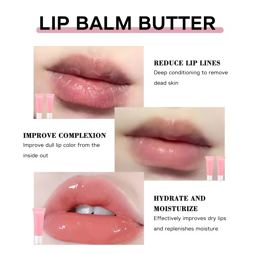 Wholesale custom vegan cosmetic plastic pink tube lip butter balm tinted natural vitamin c fruit flavor lip balm