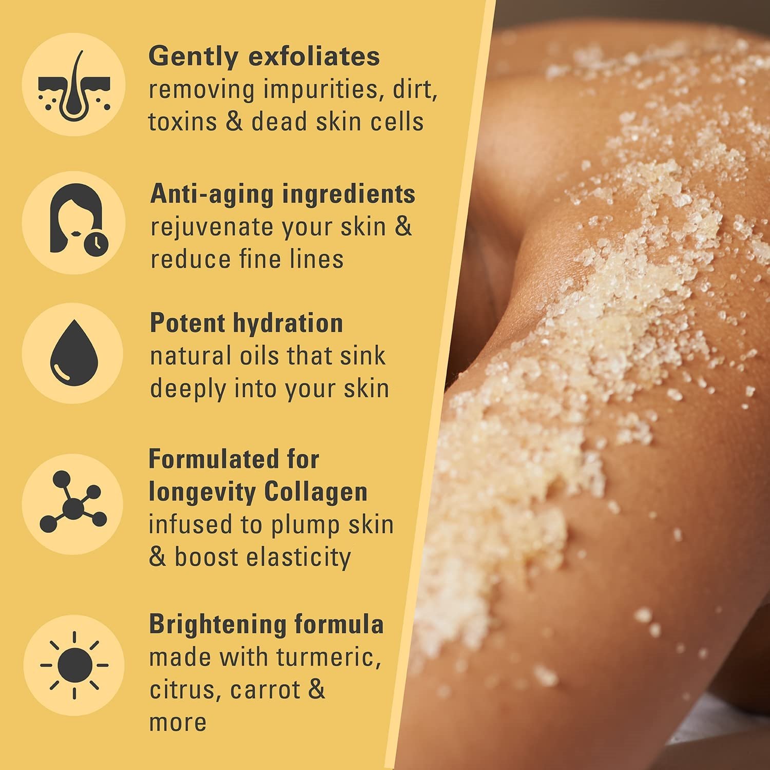 Gently Exfoliating Moisturizing Skincare Turmeric Skin Collagen Coconut Oil Face Hand Foot Body Scrub