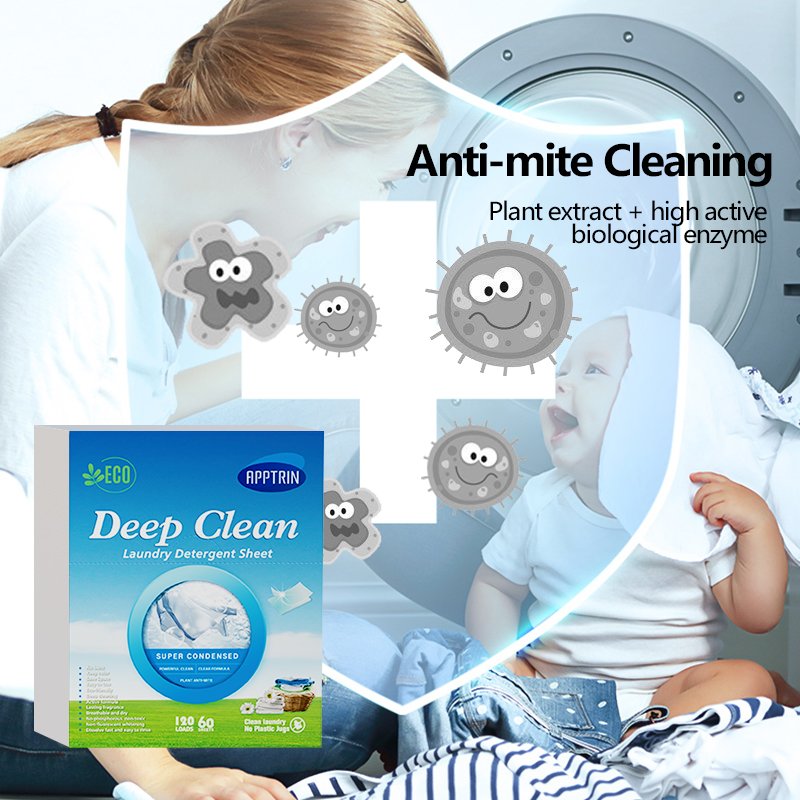 60PCS Per Box Natural Organic Paper Laundry Tablet Eco-Friendly Phosphor Free Fragrance Deep Cleaning Laundry Detergent Sheets