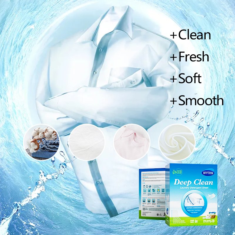 60PCS Per Box Natural Organic Paper Laundry Tablet Eco-Friendly Phosphor Free Fragrance Deep Cleaning Laundry Detergent Sheets