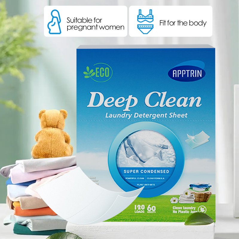 60PCS Per Box Natural Organic Paper Laundry Tablet Eco-Friendly Phosphor Free Fragrance Deep Cleaning Laundry Detergent Sheets