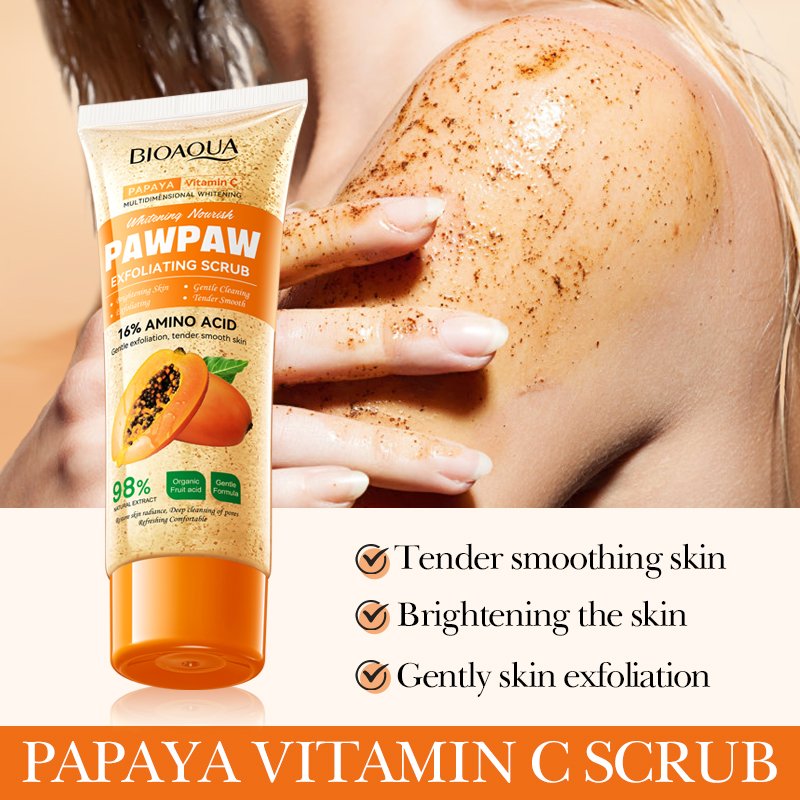 Private Label Beauty Products BIOAQUA Papaya Vitamin C Whitening Body Exfoliating Scrub Skin Brightening Smooth Organic
