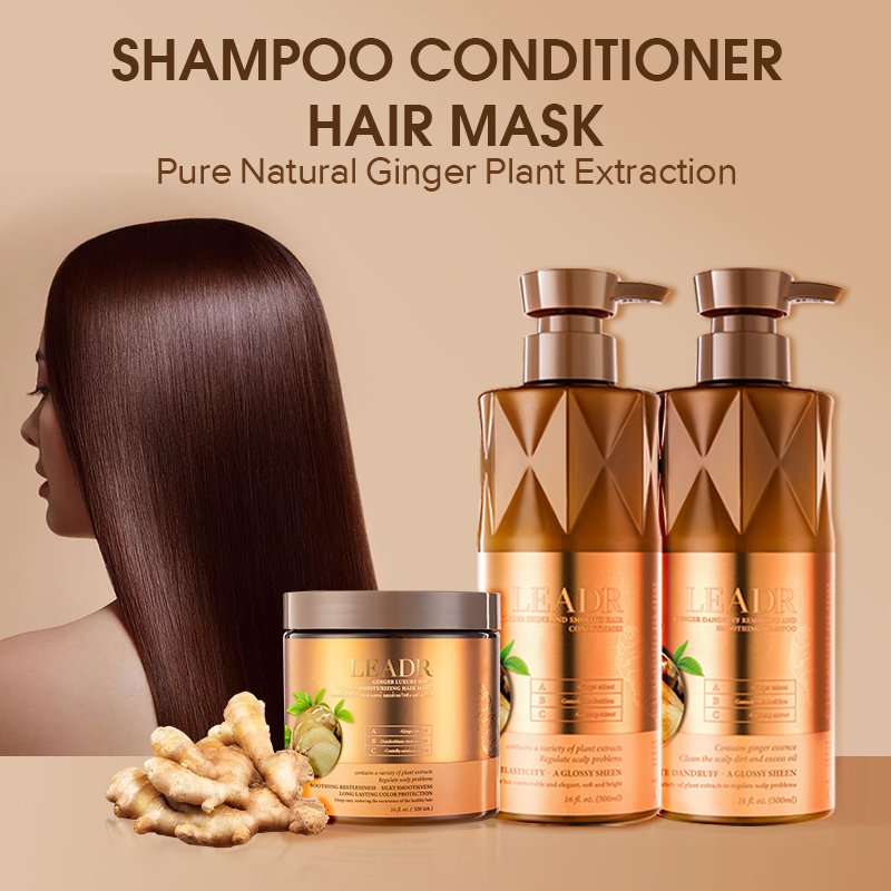Wholesale Chemical Free Organic Herbal Collagen Keratin Ginger Hair Mask Shampoo And Conditioner Set