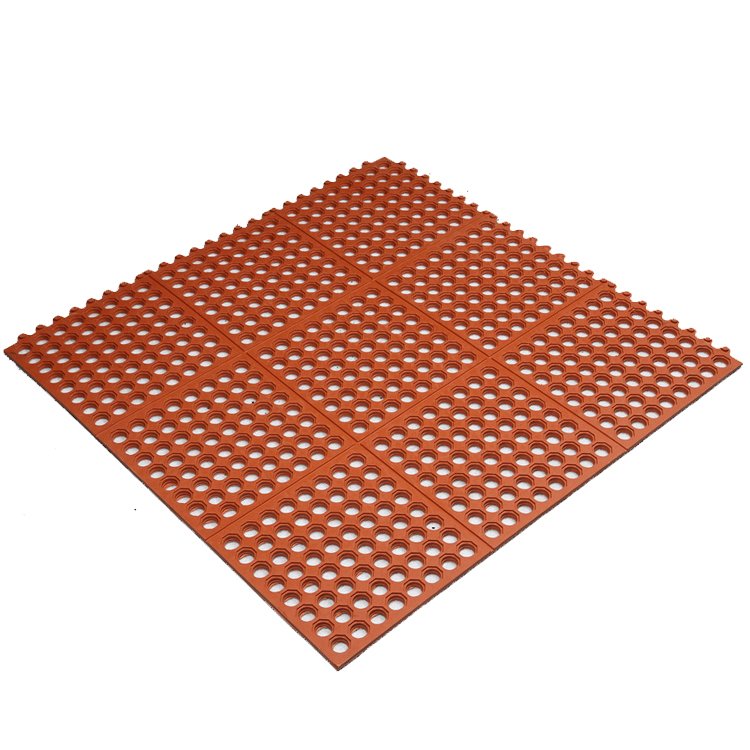 Anti-Fatigue Properties Interlocking rubber floor mat for restaurant and kitchen with drainage Holes