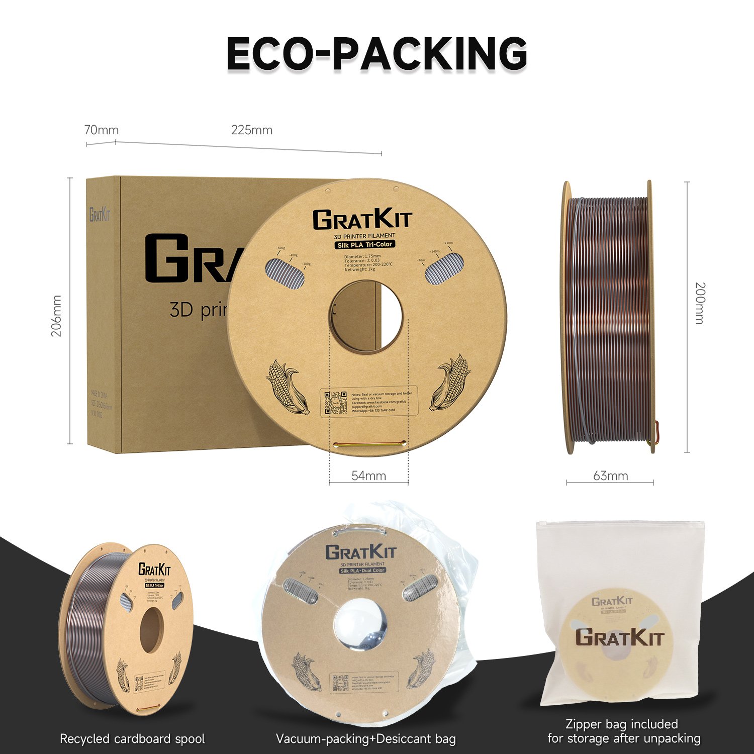 Gratkit Wholesale Custom Color PLA Silk/PLA/ABS/TPU/PETG/Wood/HIPS/Nylon/PC/Carbon Fiber 3D Printer 3D Printing Filament