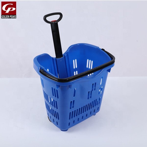 Large Capacity Luxury Two Wheels Rod Hand Plastic Shopping Basket Wholesale For Supermarket 04