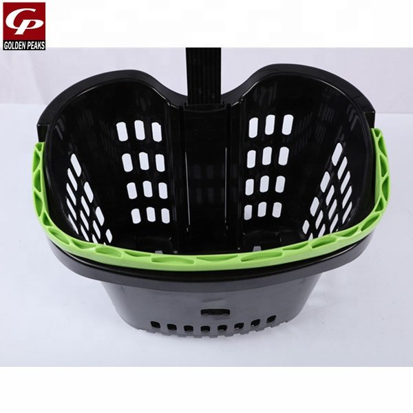 Large Capacity Luxury Two Wheels Rod Hand Plastic Shopping Basket Wholesale For Supermarket 04