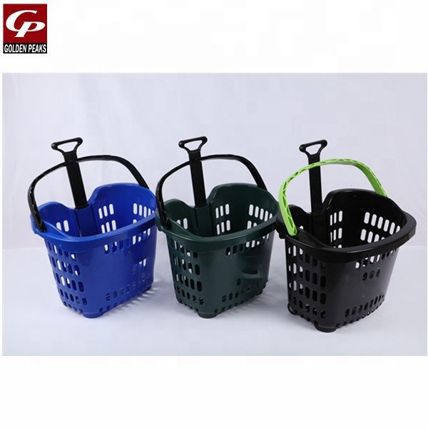 Large Capacity Luxury Two Wheels Rod Hand Plastic Shopping Basket Wholesale For Supermarket 04