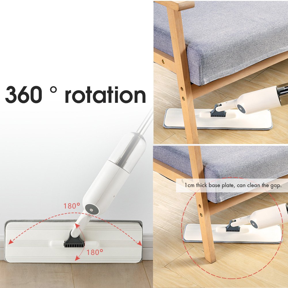 Masthome White Easy Cleaning 3 Section Stainless Steel Handle Microfiber Magic Flat Water Spray Mop