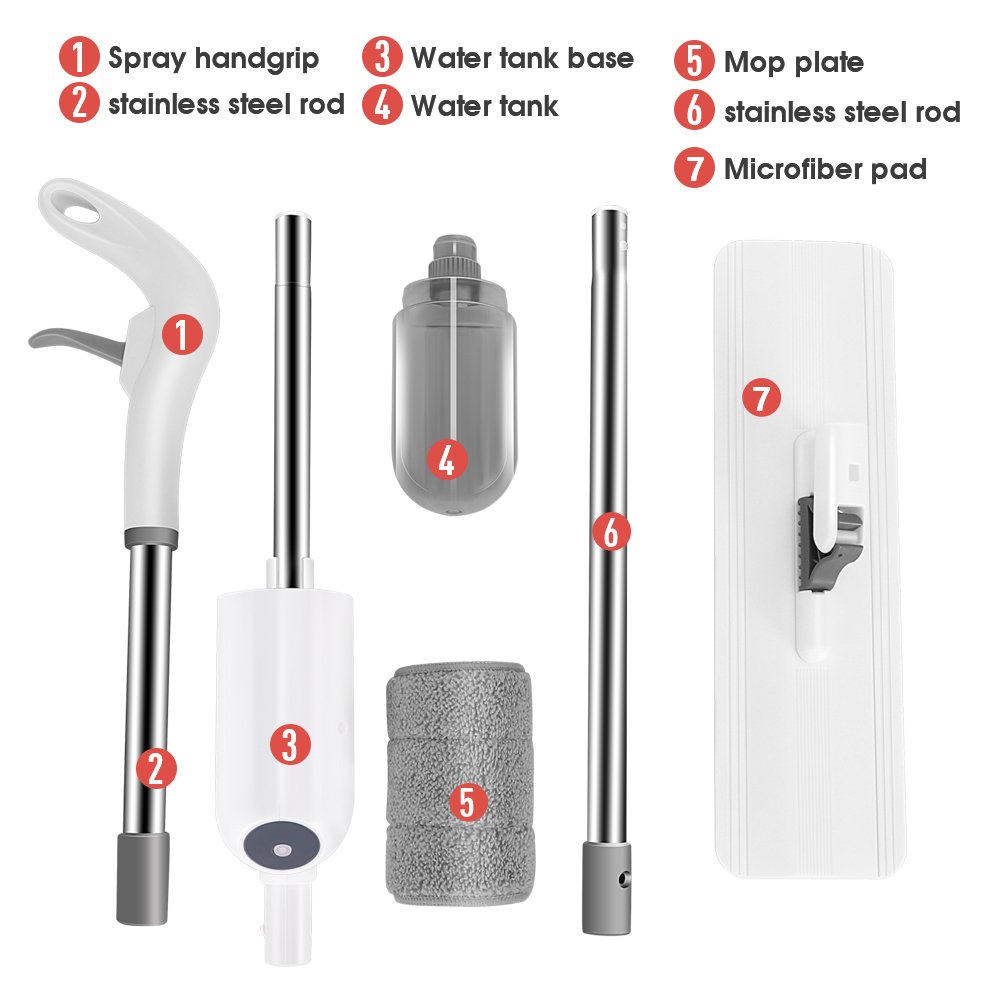 Masthome White Easy Cleaning 3 Section Stainless Steel Handle Microfiber Magic Flat Water Spray Mop