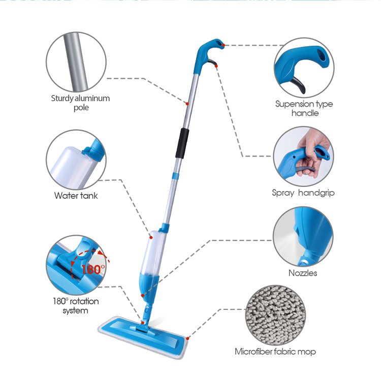 Masthome 2 in 1 Multipurpose Pole with Microfiber Spray Floor Mop And Window cleaning Squeegee