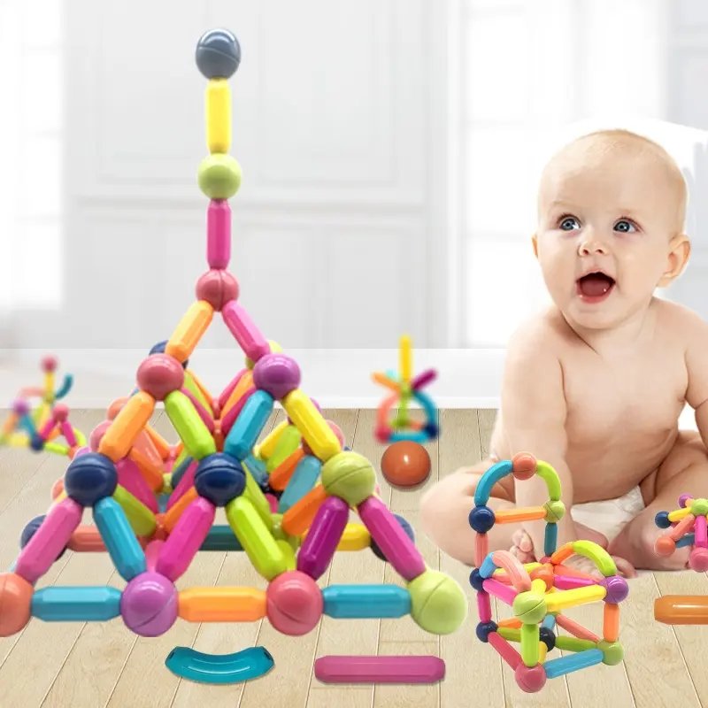 Factory Wholesale Educational Toy DIY Kids Magnetic Rod Bar Building Blocks Magnetic Sticks With Balls