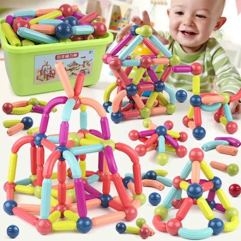 Factory Wholesale Educational Toy DIY Kids Magnetic Rod Bar Building Blocks Magnetic Sticks With Balls