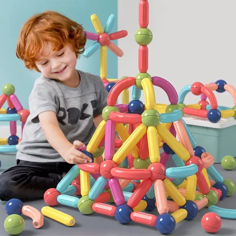 Factory Wholesale Educational Toy DIY Kids Magnetic Rod Bar Building Blocks Magnetic Sticks With Balls