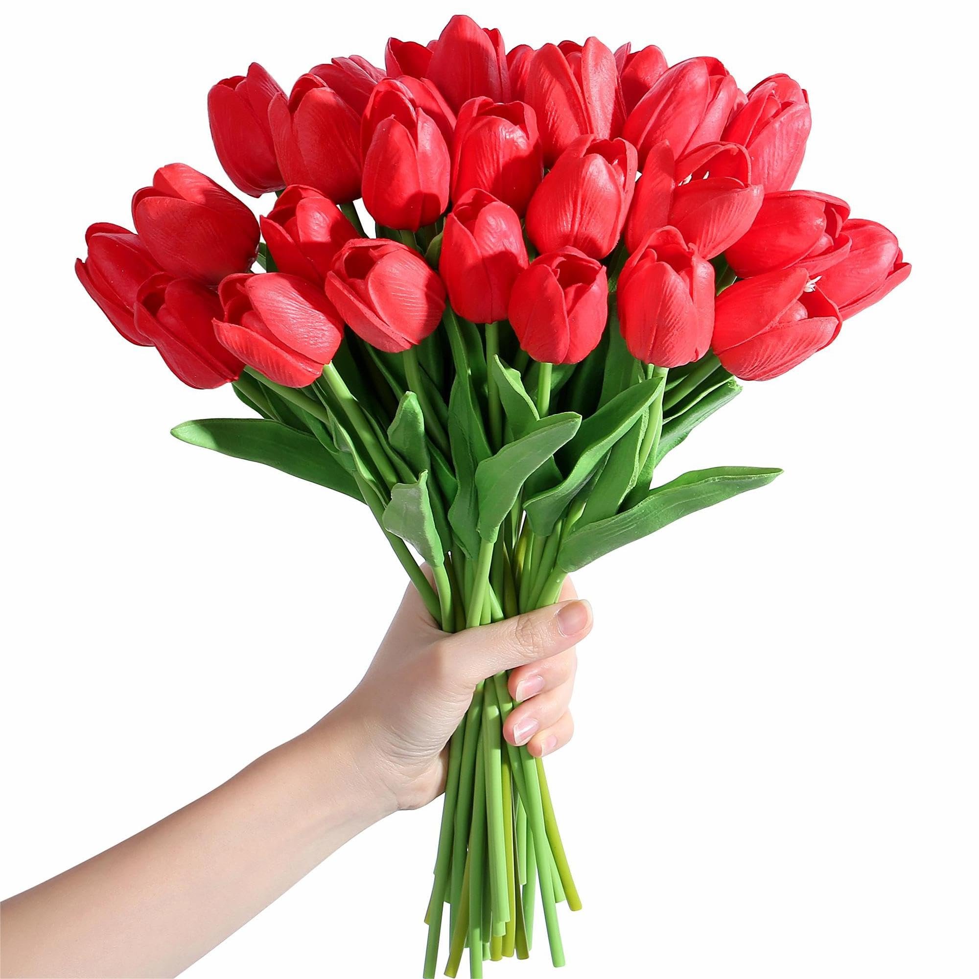 New Arrival tulips artificial real touch flower red tulip bouquet artificial soft rubber feel tulip