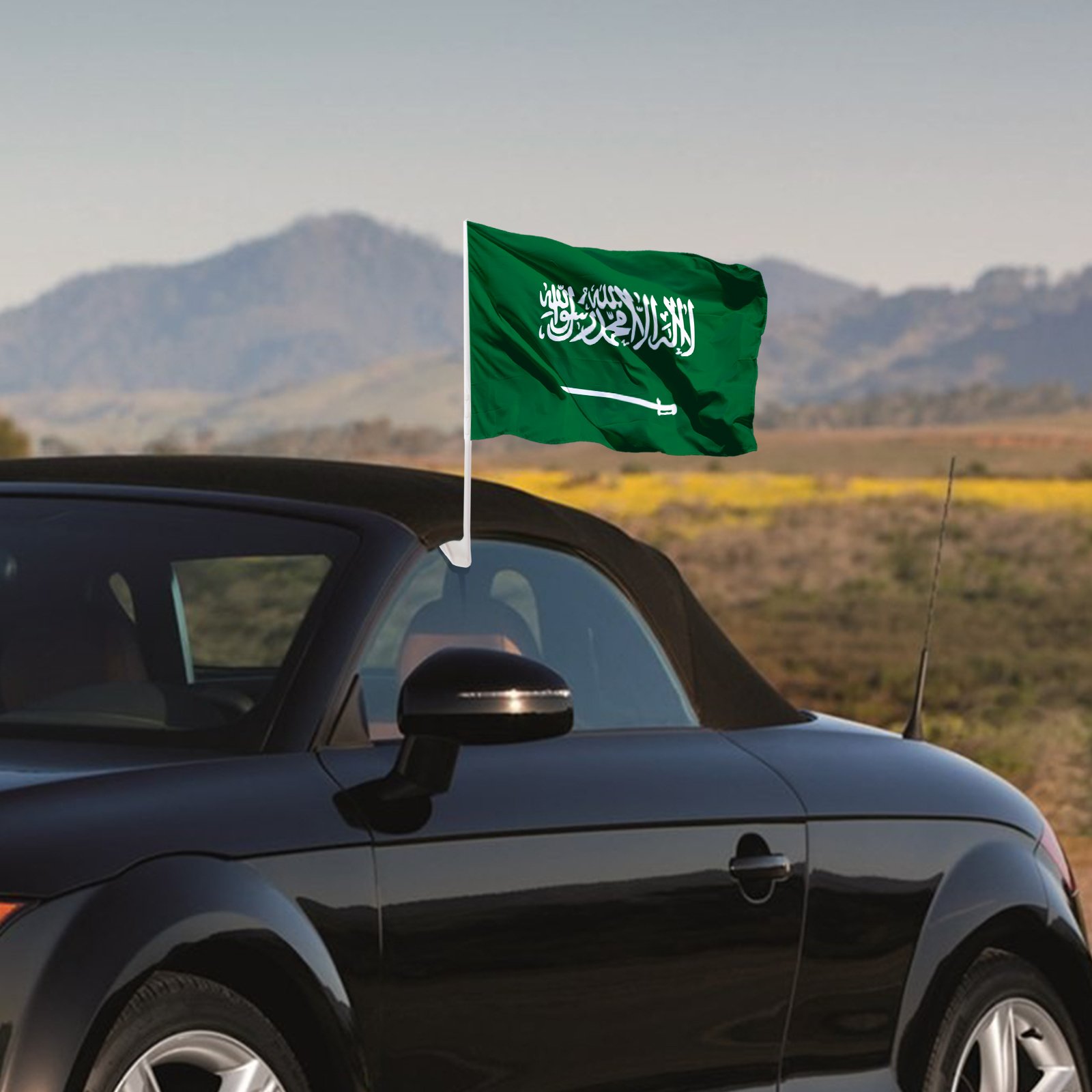 Custom-sized Promotional Netherlands Saudi Arabia Car Flag 12 x 18 Personalized Polyester Car Window Flag with Plastic Rod