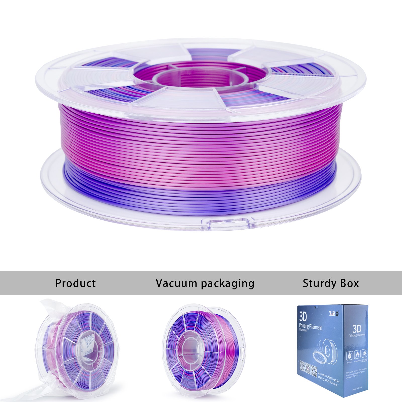 ZIRO 3d Magic Filament Tri Color Silk Pla Filament 3 Colors In 1 3d Printing Plastic Rod 1.75mm 3d Printer Filamento