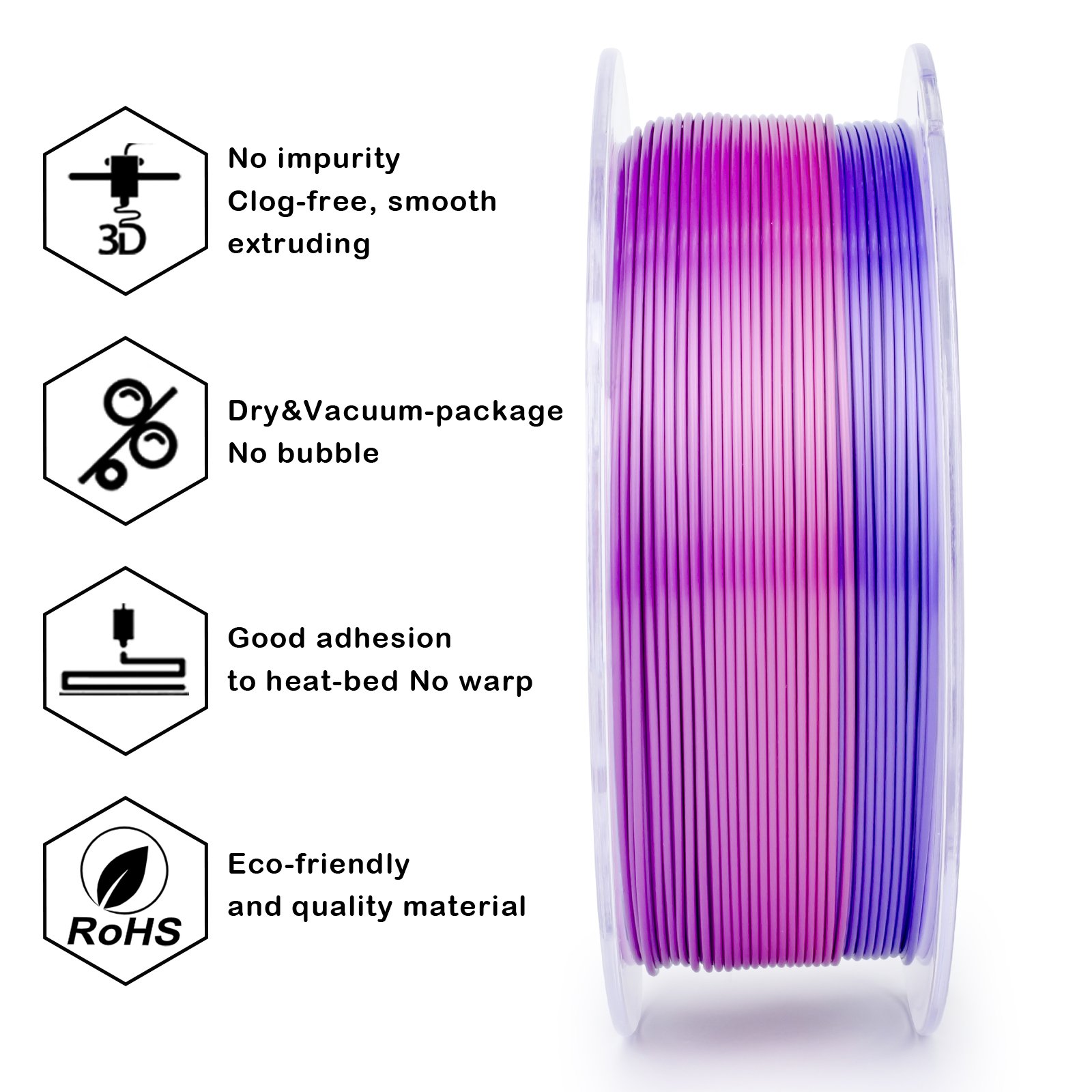ZIRO 3d Magic Filament Tri Color Silk Pla Filament 3 Colors In 1 3d Printing Plastic Rod 1.75mm 3d Printer Filamento