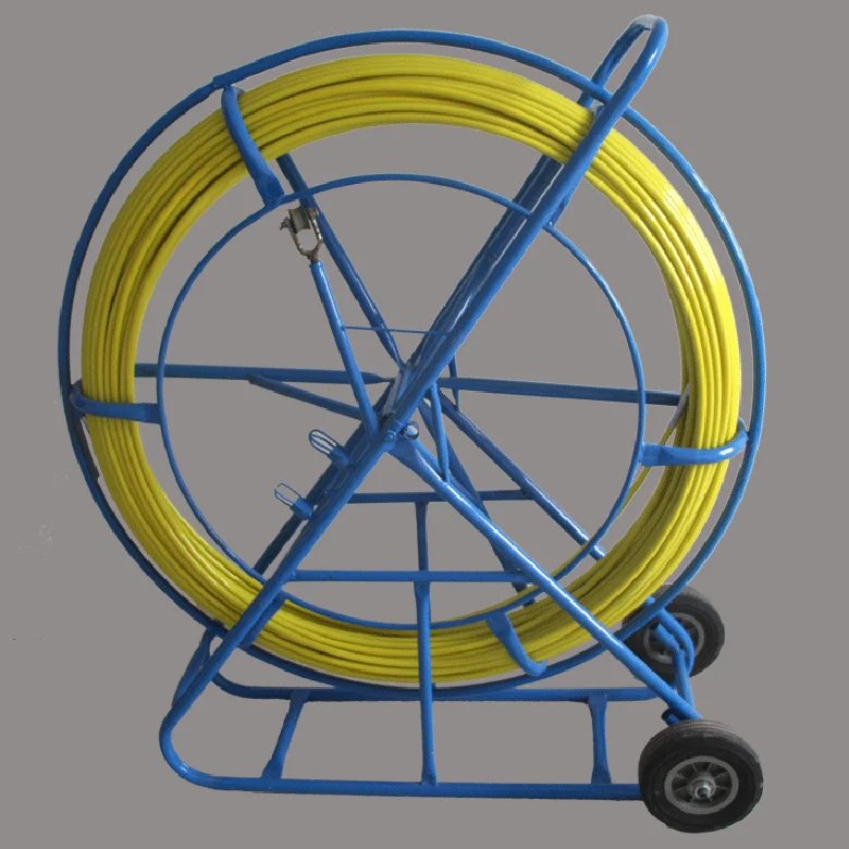 12mm Coated Fiberglass Continuous Duct Rodder with Cage and Stand Electrician conduit price FRP puller push pull rod