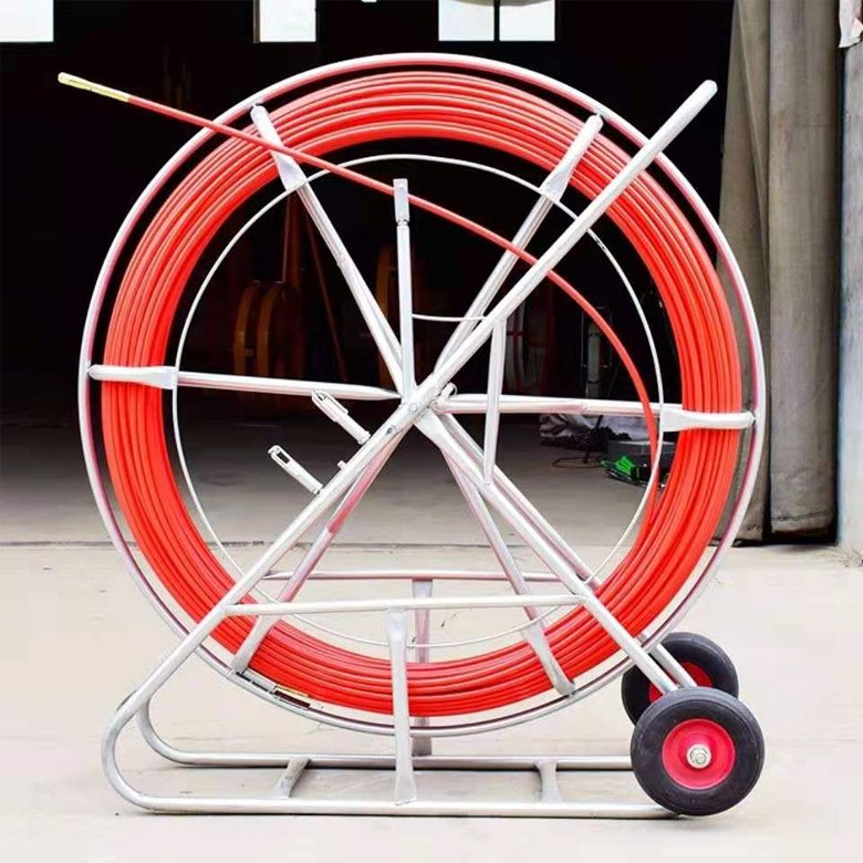12mm Coated Fiberglass Continuous Duct Rodder with Cage and Stand Electrician conduit price FRP puller push pull rod