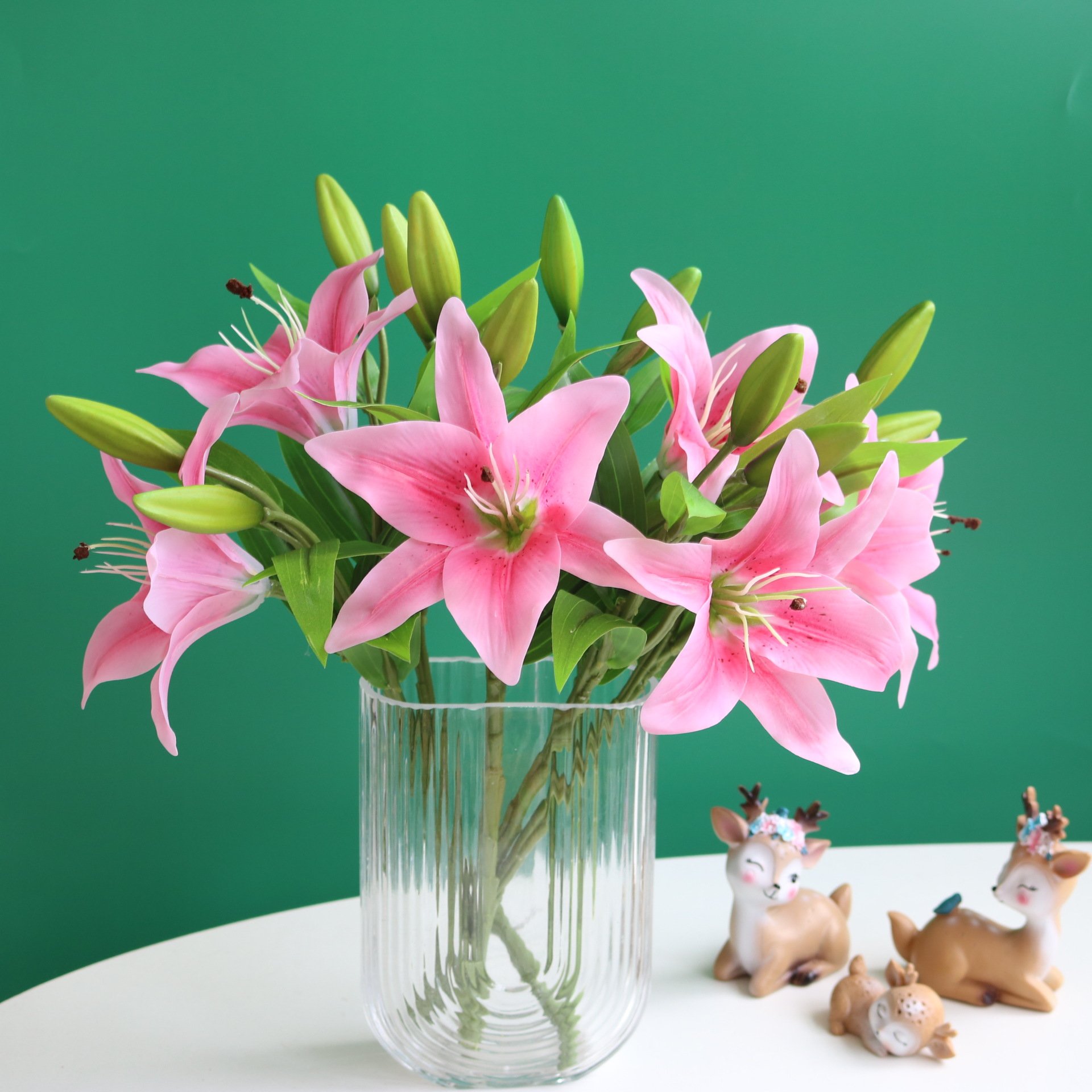 Single 3-head film feel short rod lily simulation flower plastic flower wedding decoration flower wholesale
