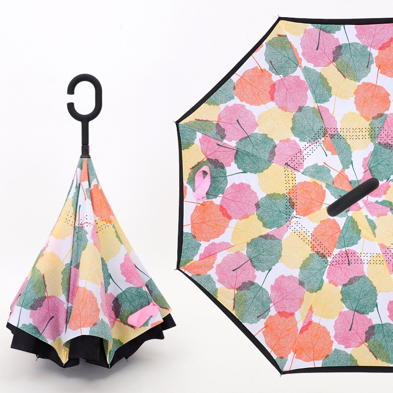 Creative C hands free double layer reverse umbrella printed logo straight automotive business advertising umbrella for gift