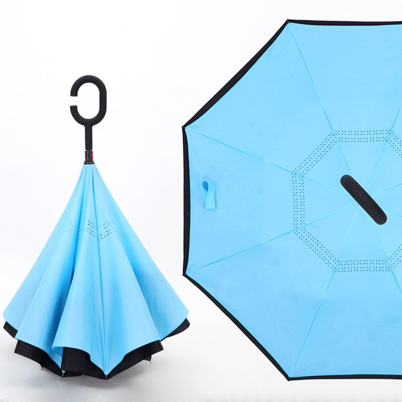 Creative C hands free double layer reverse umbrella printed logo straight automotive business advertising umbrella for gift