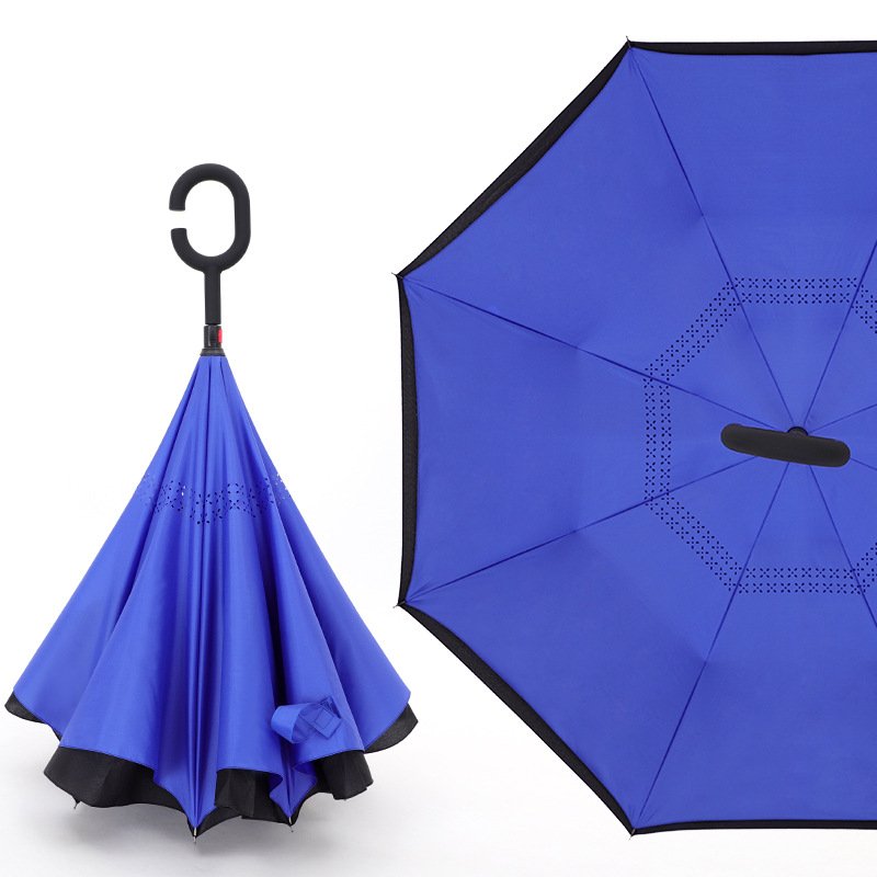 Creative C hands free double layer reverse umbrella printed logo straight automotive business advertising umbrella for gift