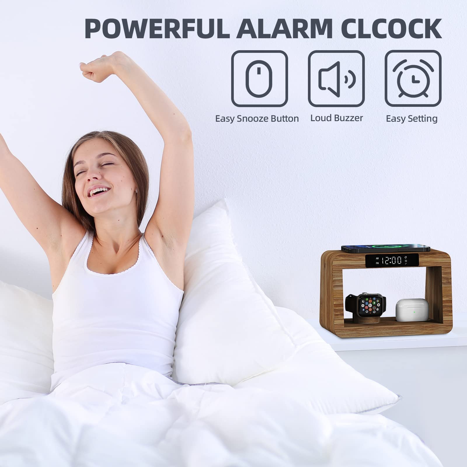 Top selling products 2024 Digital Alarm Clock With Wireless Charging For iphone 15 14 Charger Fast Charger Magnetic For Earphone