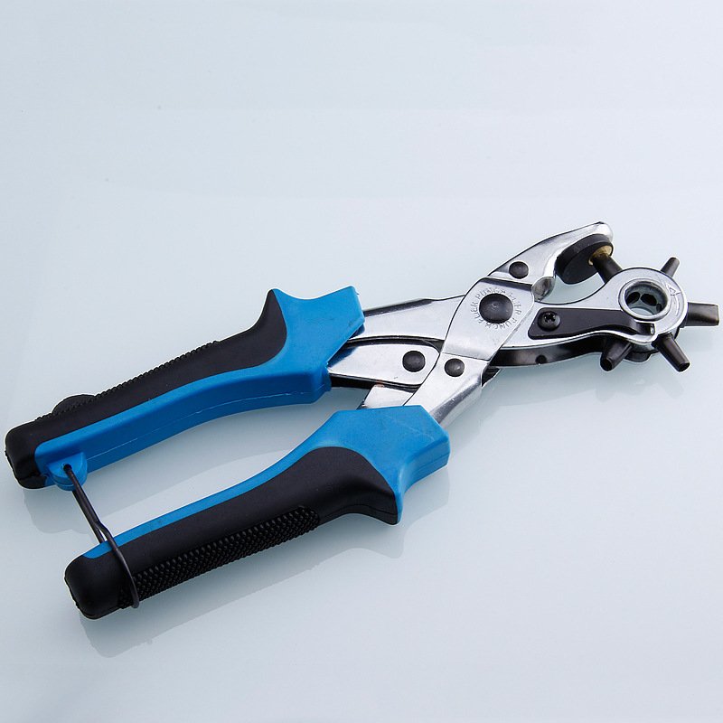 Hole Punch Plier Set, Revolving Punch Hole Tool Kit with Punch Plier, Ruler, Grinding Rod, Plastic Hammer