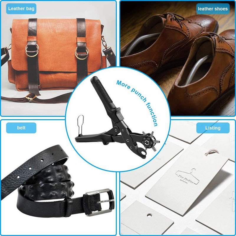 Hole Punch Plier Set, Revolving Punch Hole Tool Kit with Punch Plier, Ruler, Grinding Rod, Plastic Hammer