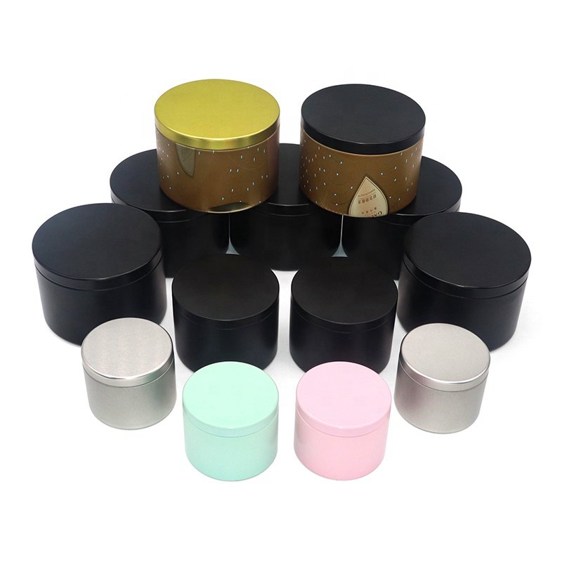 XPD 4oz 8oz 16oz Empty Luxury Metal Round Candle Tins Jar With Lids Black Scented Candle Tin Cans