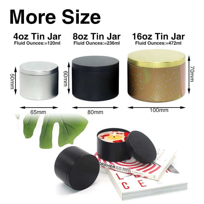 XPD 4oz 8oz 16oz Empty Luxury Metal Round Candle Tins Jar With Lids Black Scented Candle Tin Cans